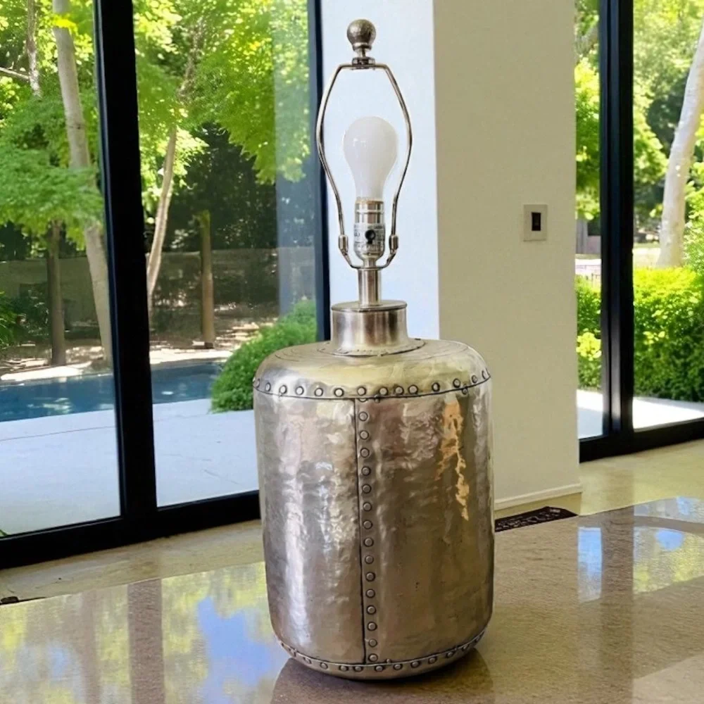 POTTERY BARN SILVER HAMMERED METAL LAMP